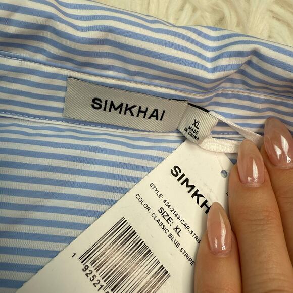 Simkhai Renata Cropped Button Down Shirt Classic Blue Stripe Size XL NWT - Picture 12 of 16
